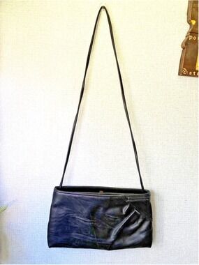 Vintage 90s Black Mervyns Leather Crossbody Bag Small